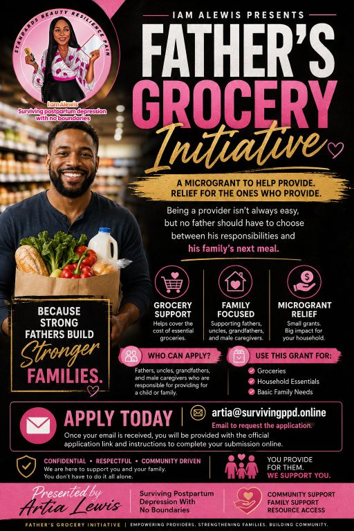 flyer for a microgrant for groceries inviting fathers to apply - Surviving PPD with No Boundaries with A Lewis